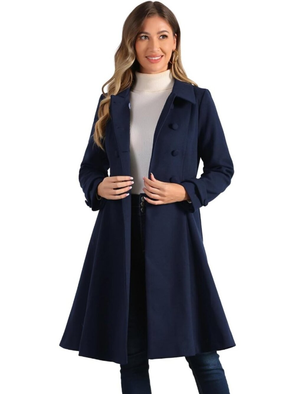 Chic Women's Winter Pea Coat with Lapel Collar | Long Swing A-Line Style